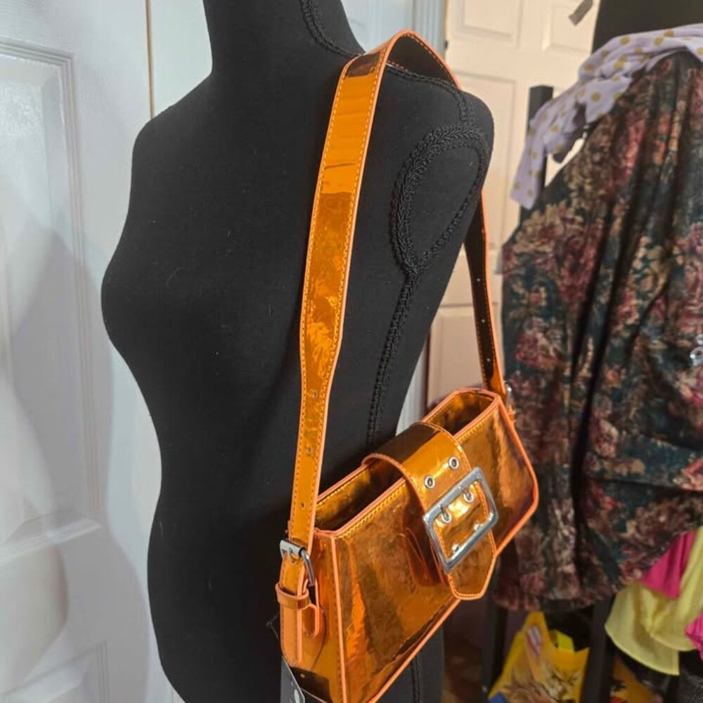 Forever 21 Orange Metallic Shoulder Bag Purse Y2K F21 - Picture 2 of 6